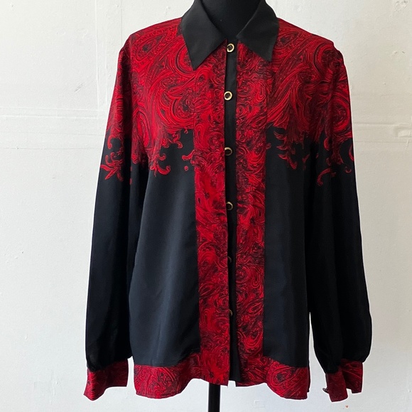 Leslie Fay Tops - Leslie Fay red and black, long sleeve button down shirt